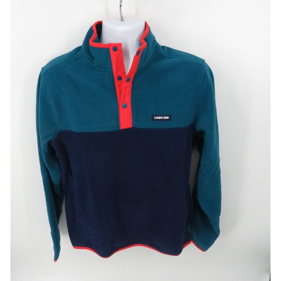 Lands' End Men's Polar Fleece Navy Aqua Pullover Medium New - Picture 2 of 6